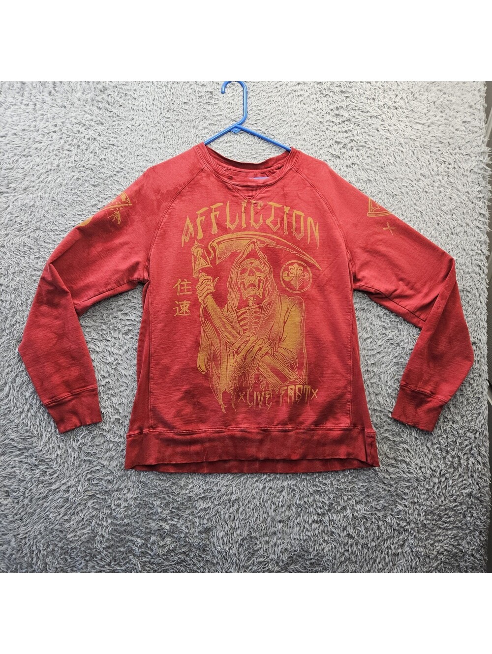 Affliction Sweatshirt Live Fast Double Sided Large Red Midweight French Terry